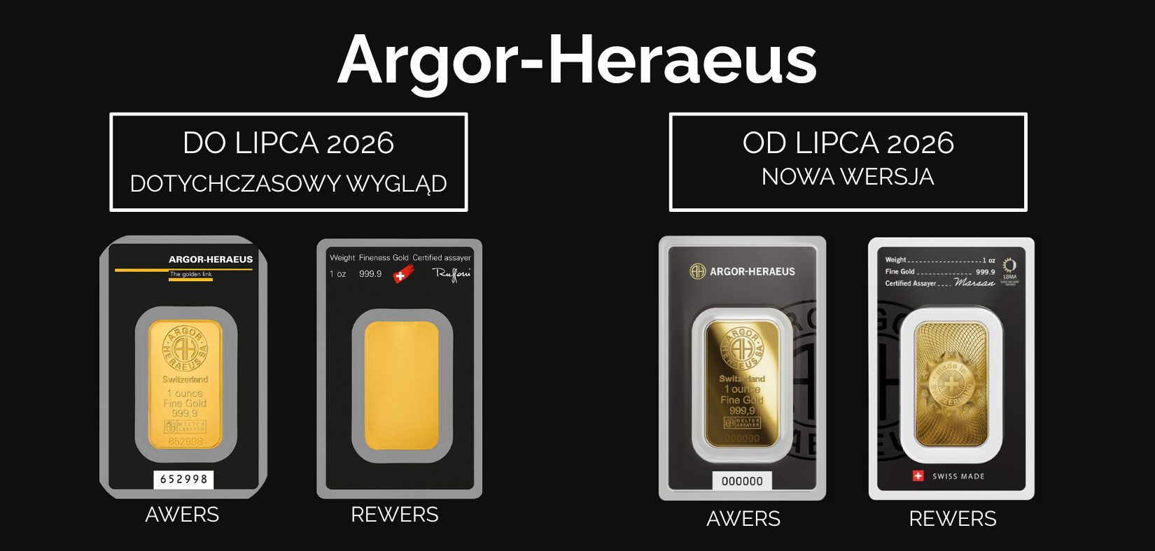 Argor-Heraeus odświeża design sztabek. Szwajcarska jakość w nowej odsłonie